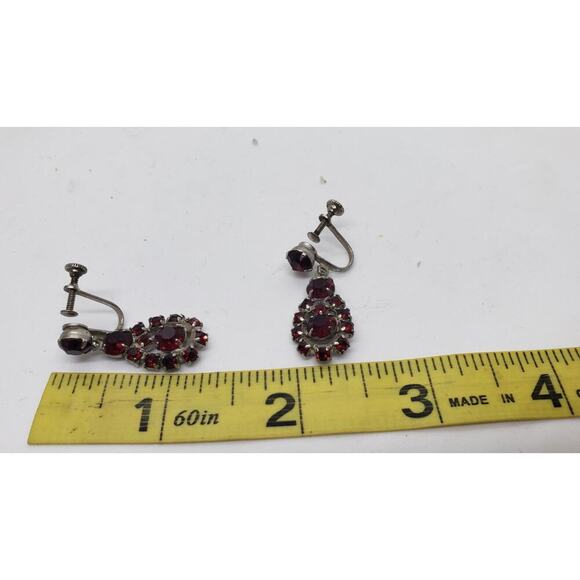 Vintage Ruby Red Rhinestone Bracelet & Screw Earrings Set 1950s Astra Weisner - Picture 11 of 11